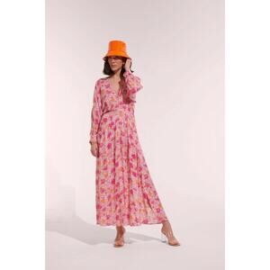 Poupette St Barth Ilona Petunia Pink Floral Long Sleeve V-Neck Whimsical Dress